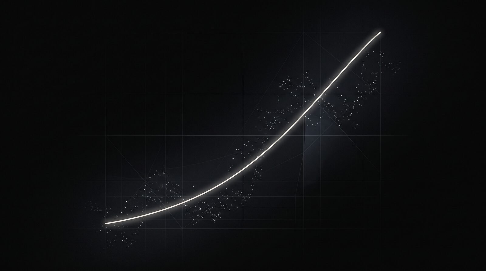 Illustrative artwork: an abstract luminous curve rising steeply across a dark field of data points, evoking organic traffic growth. Not client data.
